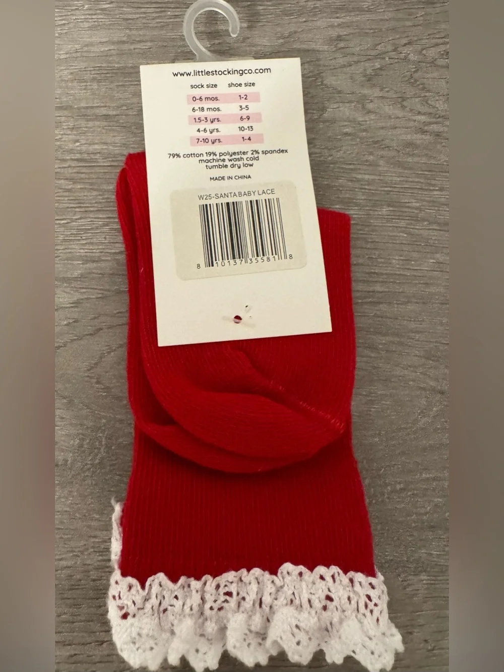 Little Stocking Co. — Red knee-high socks with lace trim at the top. Size:6-18 m